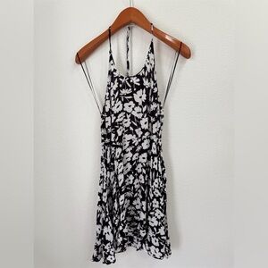 Free People White & Black Floral Halter Neck Open Back Mini Dress Size Large